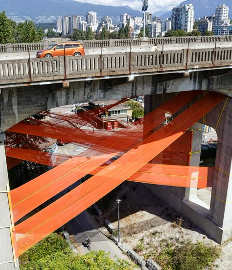 Temporary Architecture, Fabric Installation, Urban Intervention, Vancouver City, Construction Safety, Genius Loci, Conceptual Architecture, Artistic Installation, Vancouver British Columbia