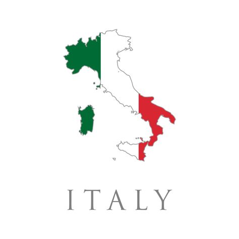 Italy map with flag. Country shape outlined and filled with the flag of Italy. Vector isolated simplified illustration icon with silhouette of Italy. National Italian flag green, white, red colors Italia Map, Country Flags Icons, Italy Country, Country Tattoos, Italy Logo, Landform, Map Icons, France Flag, City Icon