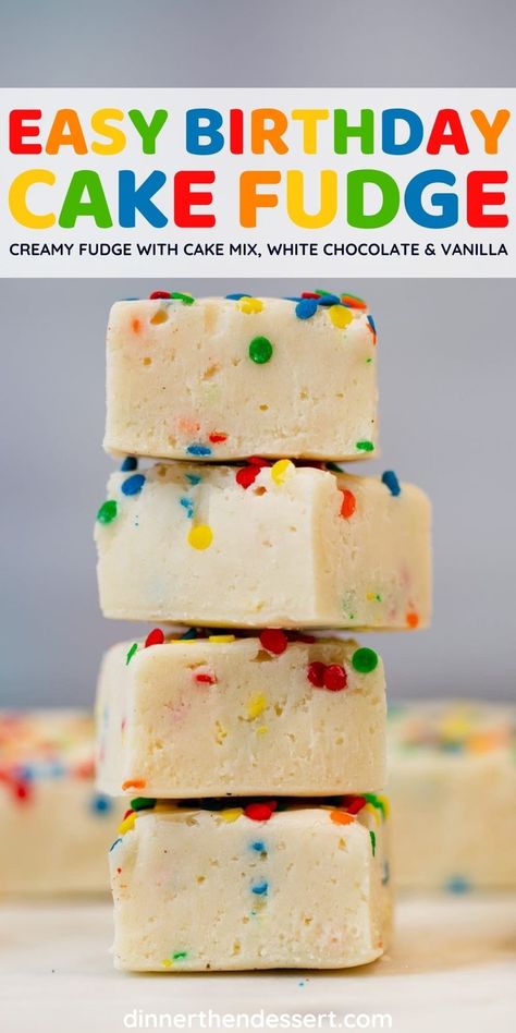 Birthday Cake Fudge Recipe, Cake Mix Fudge Recipe, Cake Mix Desserts Condensed Milk, Chocolate Fudge Cake Mix Recipes, Fudge Packaging Ideas, Birthday Fudge, Cake Fudge Recipe, Cake Mix Sweetened Condensed Milk, White Cake Mix Recipes