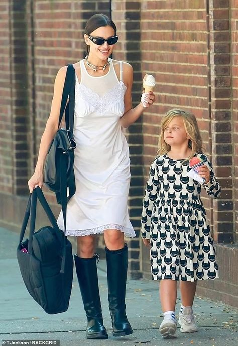 Irina Shayk Style, Quirky Style, White Slip Dress, Pride Outfit, An Ice Cream, Irina Shayk, Black Knees, Gala Dresses, Celebrity Street Style