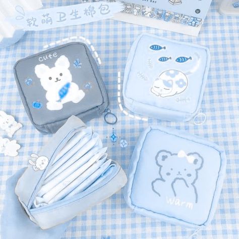 Blue Stationary, Sanitary Napkin Bag, Pretty School Supplies, Cute School Bags, Cute Stationary School Supplies, Cute School Stationary, Padded Pouch, Girly Phone Cases, Stationary School