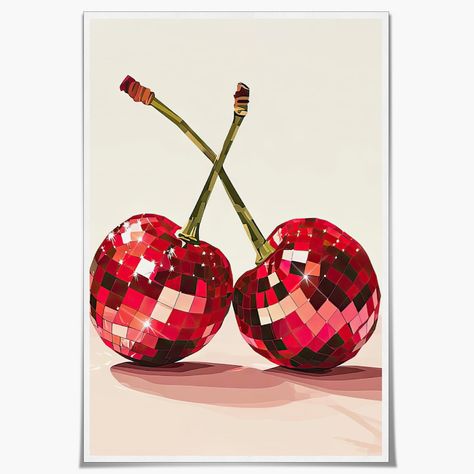 PRICES MAY VARY. Vintage Preppy Red Disco Cherries ArtWall Art：Vintage Preppy Red Disco Cherries Artpictures wall decor Poster Measuring at 08x10/12x16/16x24/24x36/ inches You can choose canvas unframed wooden frame mounting or black frame mounting with advanced modern decoration. Vintage Preppy Red Disco Cherries ArtWall Art Print:Vintage Room Posters print use high-quality environmentally friendly ink and high-quality canvas and use the industry's top printers for layered sprayingbring you vis Disco Strawberries, Cherries Art, Trendy Dorm Room, Glam Disco, Preppy Dorm Room, Picture Room Decor, Dorm Room Wall Decor, Valentine Art, Apartment Wall Decor