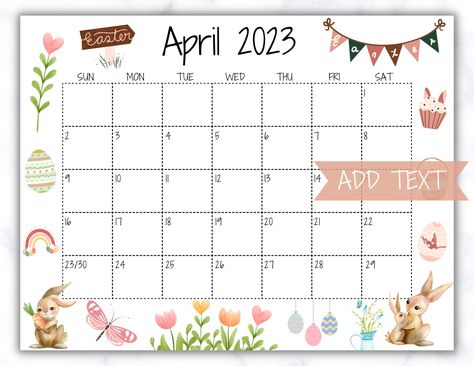 April Calender 2023, April 2023 Calendar Printable, Cute April Calendar 2023, 2023 April Calendar, Calender April 2023, Easter Calendar, Family Calendar, Classroom Calendar, School Calendar