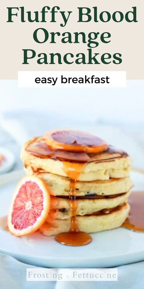 Up the ante on your vitamin C while still enjoying a tasty breakfast with this fluffy pancake recipe with blood oranges! It's a perfect winter breakfast recipe or spring brunch idea. Orange Pancakes Recipes, Regular Pancake Recipe, Orange Ricotta Pancakes, Family Breakfast Ideas, Orange Pancakes, Recipes Waffles, Blood Orange Recipes, Breakfast Recipes Quick, Orange Breakfast