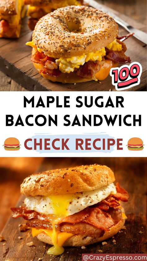 breakfast sandwich recipes healthy (Maple Sugar Bacon Sandwich) Donut Breakfast Sandwich, Bacon Breakfast Sandwich Recipes, Breakfast Ideas Salty, Donut Pan Recipe, Bacon Breakfast Sandwich, Dunkin Donuts Recipe, Bacon Recipes Breakfast, Bacon And Egg Sandwich, Mcdonalds Food