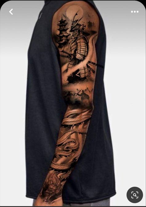 Samurai Tattoo Outer Forearm, Dragon And Samurai Tattoo Sleeve, Fantasy Full Sleeve Tattoo, Japanese Spine Tattoo For Men, Japan Samurai Tattoo Warriors, Japan Tattoo Arm Men, Samari Tattoos Men, Japanese Tattoos For Men Arm, Samurai Tattoo Sleeve Men