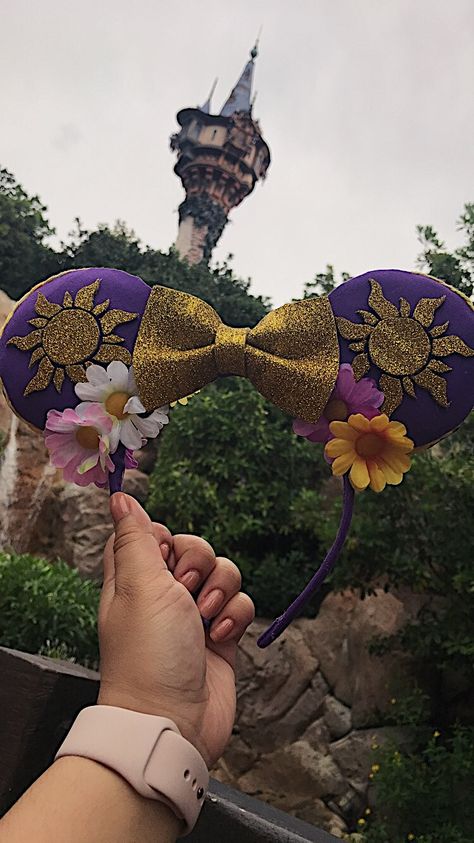 Rapunzel Disney Ears Diy, Tangled Minnie Ears, Disney Character Ears, Disneyland Ears Diy, Tangled Ears Disney, Disney Mickey Ears Diy, Disney Diy Ears, Rapunzel Disney Ears, Tangled Disney Ears