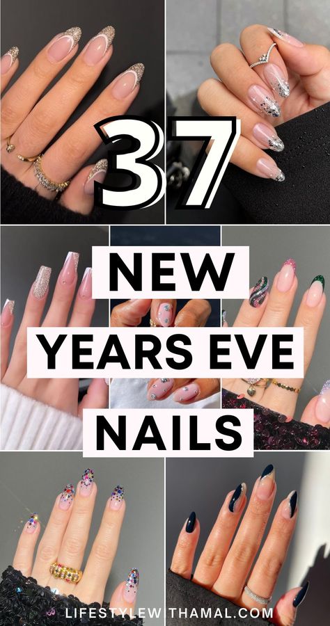 Are you looking for New Year's nails? I've got the perfect and most sparkly New Year's Eve nails right here! Click for glittery New Year's Eve nails that'll glam you up for the incredible night. Glitter Gel Nail Designs, January Nail Designs, Firework Nails, New Year Nails, Vegas Nails, New Years Nail Designs, New Years Eve Nails, Glittery Nails, Holiday Nail Designs