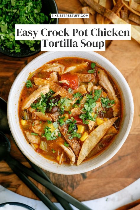 Easy Crock Pot Chicken Tortilla Soup Slow Cook Chicken Tortilla Soup, Crock Pot Chicken Fajita Soup, Easy 2 Hour Crockpot Recipes, Tortilla Chicken Soup Crockpot, Thick Chicken Tortilla Soup, Crockpot Tortilla Chicken Soup, Chicken Tortilla Soup Crock Pot Easy, Slowcooker Soup Recipes Easy, Chicken Crock Pot Soup