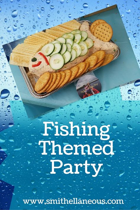 Quirk, creative ideas for a party for a person who loves fishing. Fishing Party Food Ideas, Fishing Themed Snacks, Fish Party Food Ideas, Fishing Birthday Party For Men, Adult Fishing Birthday Party Ideas, Fishing Birthday Party Food, Watermelon Fish, Fishing Party Food, Ofishally Retired