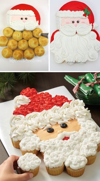 Christmas Cupcake Cake, Pull Apart Cupcake, Christmas Cupcakes Decoration, Cake Design Ideas, Pull Apart Cupcake Cake, New Year's Desserts, Pull Apart Cake, Cake Pulls, Pull Apart Cupcakes