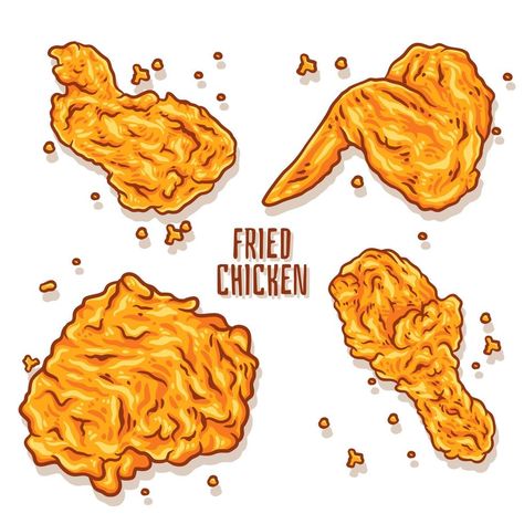 Crispy fried chicken vector illustration Anime Fried Chicken, Fried Chicken Sketch, Fried Chicken Tattoo, Fried Chicken Vector, Chicken Illustration Food, Fried Chicken Drawing, Fried Chicken Illustration, Fried Chicken Cartoon, Chicken Vector Illustration