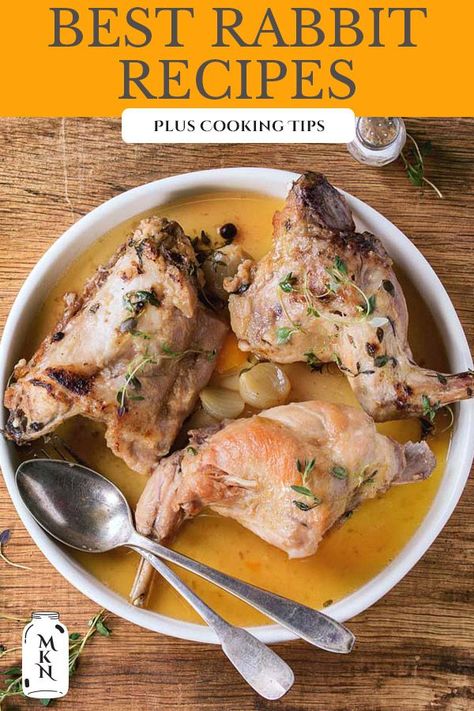 Learn how to cook rabbit, so it's tender and delicious every time. If you've tried rabbit in the past and don't think you like it, this post may change your mind! I'm sharing tips and recipes that will make you fall in love with rabbit meat. Rabbit In Crockpot Easy Recipes, Rabbit Recipe Baked, Best Rabbit Recipe, How To Cook Rabbit Recipes, Cooking Rabbit Recipes, Whole Rabbit Recipes, Rabbit Recipes Easy, Crockpot Rabbit Recipe, Rabbit Legs Recipe