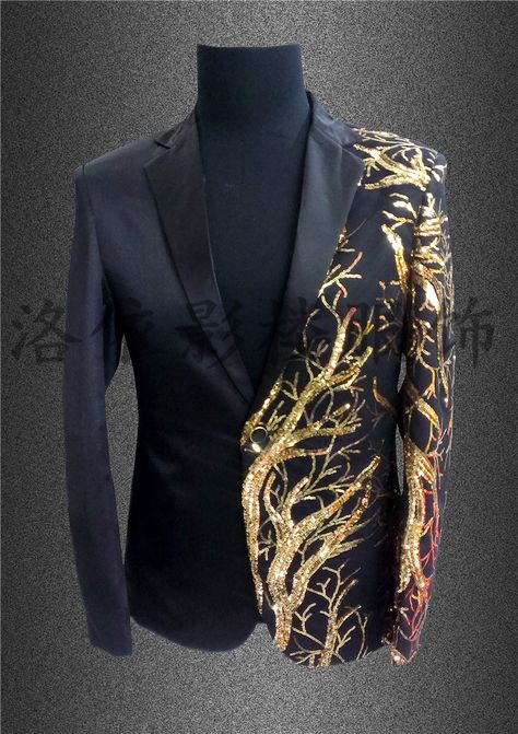 >> Click to Buy << Free ship mens stage performance black/red sequins embroidery golden tuxedo suit jacket ,only jacket #Affiliate Clubwear Tops, Gold Blazer, Dancer Wear, Blazer For Men, Blazer Men, Nightclub Party, Party Bar, Fashion Suits For Men, Stage Costume