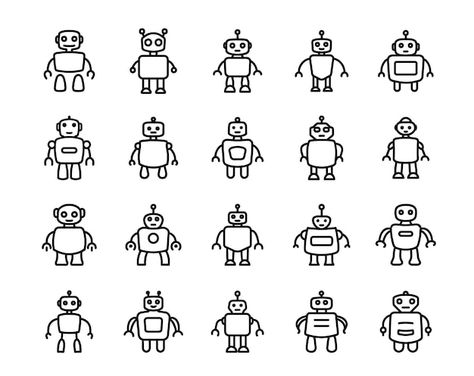 Doodle Objects, Mini Robot Tattoo, Robot Drawings, Robot Doodle, Robot Drawing Sketches, Robot Sketch Easy, Cute Robot Drawing, Robot Sketch Simple, Robot Drawing