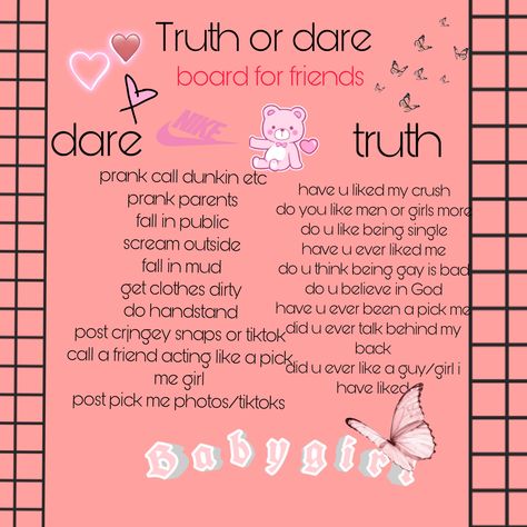 True Or Dare Questions, Extreme Dares, Good Truth Or Dares, Fun Dares, Deep Conversation Topics, Truth Or Truth Questions, Best Friend Questions, Truth Or Dare Questions, Dare Questions