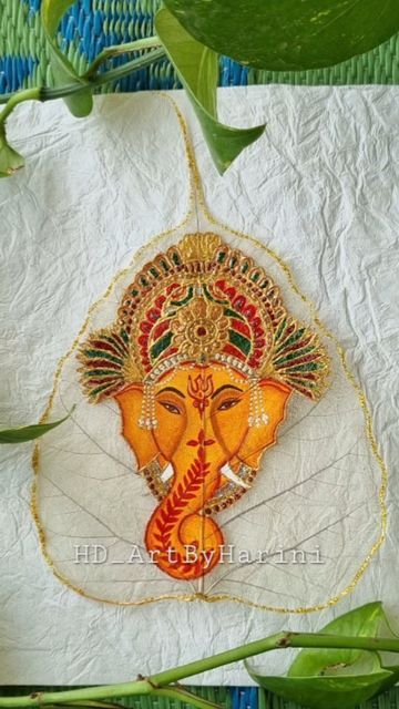 Ganesha painting on skeleton leaf #leafpainting #leafart Painting On Leaf, Ganesha Drawing, Leaf Painting, Ganesha Painting, Krishna Painting, Painted Leaves, Ancient Aliens, Cute Easy Drawings, Krishna Art