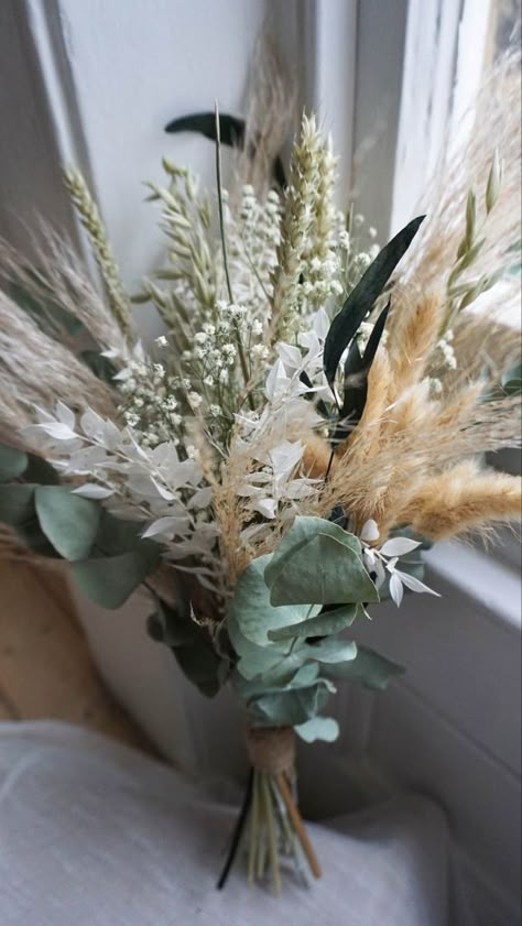 Eucalyptus And Dried Flowers Bouquet, Groom Buttonhole, Dried Wedding Flowers, Buttonhole Flowers, Boho Bridal Bouquet, Natural Bouquet, Bridal Bouquet Bridesmaid, Wedding Flower Design, Bouquet Bridesmaid