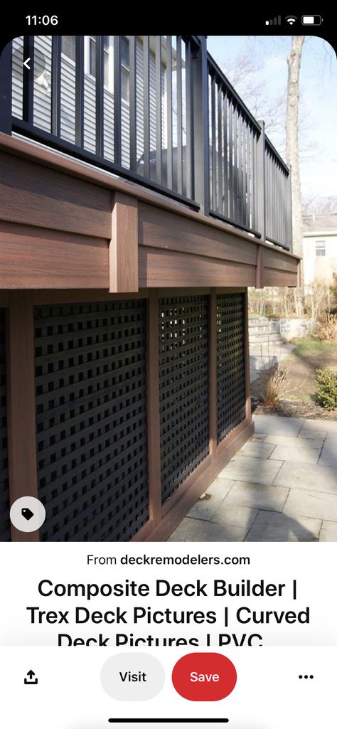 Under Decking Storage Ideas, Under Deck Privacy, Black Lattice Under Deck, Under Deck Skirting Ideas, Storage Under Deck, Side Porch Ideas, Porch Lattice, Deck Redo, Lattice Deck