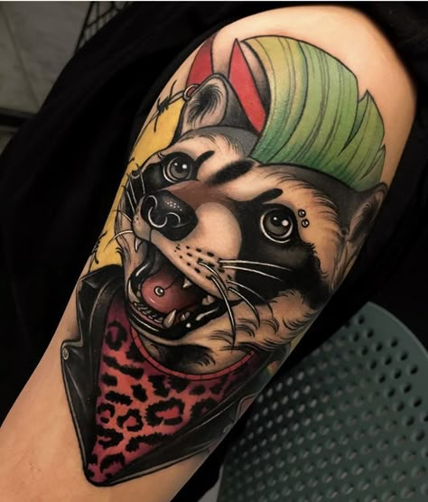 Honey Badger Tattoo, Badger Tattoo, Raccoon Tattoo, Neo Tattoo, Wallet Art, Charm Bracelet Watch, Inked Magazine, New School Tattoo, Body Modification