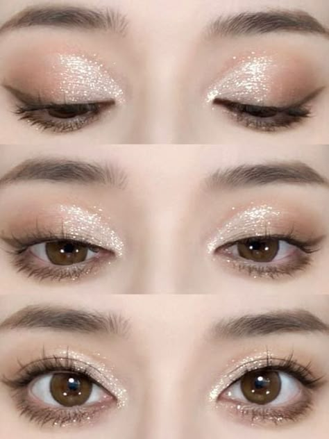 glitter eyeshadow look: soft brown and gold Mekap Mata, Christmas Makeup Look, Holiday Makeup Looks, Doll Eye Makeup, Korean Eye Makeup, Glitter Eye Makeup, Ethereal Makeup, Pinterest Makeup, Makijaż Smokey Eye