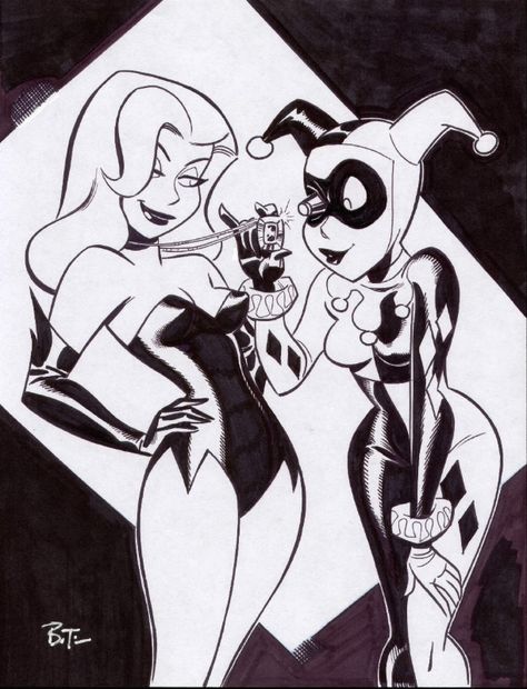 Harley And Ivy, Harley Quinzel, Gotham Girls, Univers Dc, Bruce Timm, Batman The Animated Series, Harley Quinn Art, Bd Comics, Black And White Art