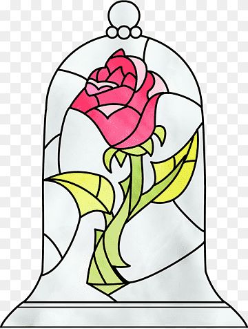 Rose Stained Glass Pattern, Beauty And The Beast Flower, Beast Silhouette, Beauty And The Beast Silhouette, Disney Stained Glass, Beauty And The Beast Rose, Belle And Beast, Rosé Png, Rose Clipart