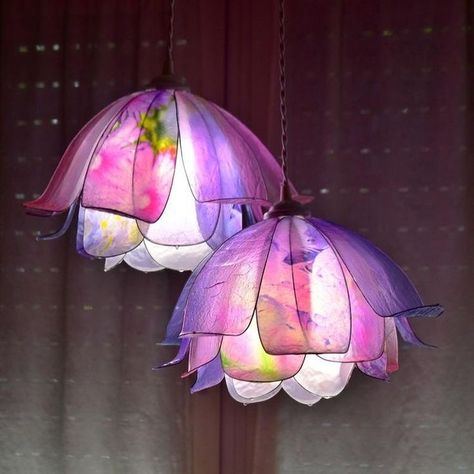 Flower Lamps, Chandelier Kitchen Island, Chandelier Kitchen, Lampe Art Deco, Flower Lamp, Fairy Lamp, Cool Lamps, Flowers Handmade, Pink Lilac