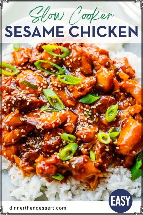 Slow Cooker Sesame Chicken is an easy recipe for Asian takeout. Chicken in a sweet and savory sauce with honey, sesame oil, and soy sauce. If you love this dish, make sure to try Slow Cooker Mongolian Chicken too! Slow Cooker Sesame Chicken, Sesame Chicken Slow Cooker, Sesame Chicken Crockpot, Slow Cooker Asian, Mongolian Chicken, Sesame Chicken Recipe, Honey Sesame Chicken, Knife Skills, Honey Sesame