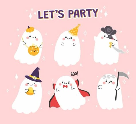 Halloween Character Drawings, Halloween Cute Art, Ghost Illustration Cute, Halloween Cartoons Drawing, Halloween Cute Drawings, Halloween Illustration Cute, Cute Halloween Illustration, Cute Ghost Illustration, Cute Ghost Drawings