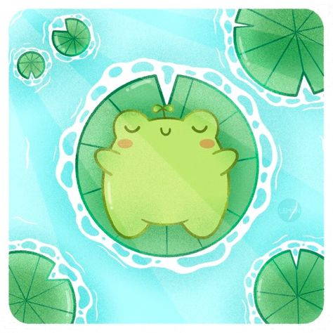 a sleeping little Beanie (❁´◡`❁) Frog On Lilypad, Doodle Animals, Garage Heater, Frog Illustration, Frog Drawing, Kawaii Illustration, Frog Art, Cute Animal Drawings Kawaii, Cute Paintings