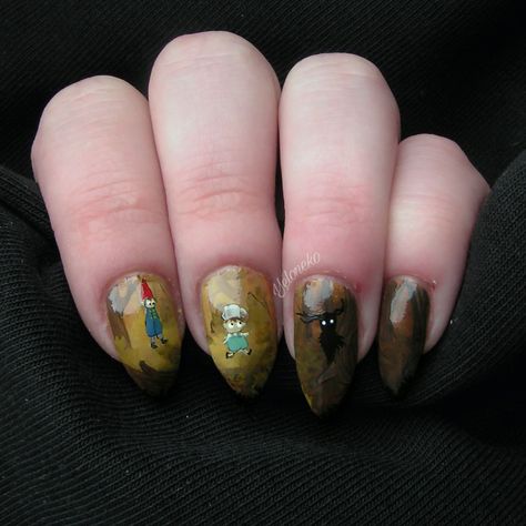 Over The Garden Wall Nail Art, The Last Of Us Nails, Over The Garden Wall Nails, Shrek Nails, Geeky Nails, Grad Nails, Nail Options, Character Nails, Coraline Aesthetic