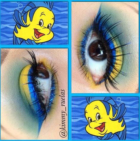 Flounder                                                                                                                                                                                 More Doors For Kitchen Cabinets, Flounder Costume, Doors For Kitchen, Unfinished Cabinet, Little Mermaid Makeup, Fish Makeup, Mermaid Costumes, Little Mermaid Costume, Pink Makeup Brush