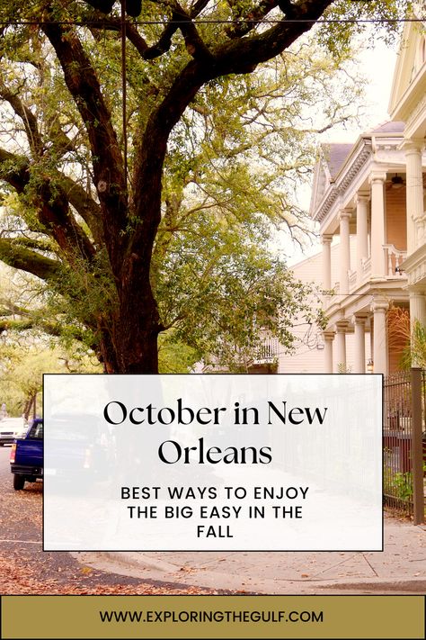 Experience the unique charm of New Orleans in October. With warm days and cooler nights, it's the perfect time to explore the historic French Quarter, savor the local cuisine, and immerse yourself in the city's vibrant culture. From haunted history tours to riverboat rides, October in NOLA offers a blend of adventure and relaxation, making it an ideal time for a memorable visit. Historic New Orleans, New Orleans Things To Do In October, Fall In New Orleans, Visiting New Orleans, Things To Do New Orleans, One Day In New Orleans, Halloween New Orleans, New Orleans October, What To Wear In New Orleans In October