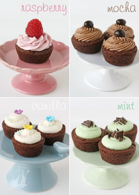 Delicious Homemade Frostings, perfect to dress up store bought brownie bites!! - GloriousTreats.com Brownie Bites With Frosting, Mini Brownie Bites, Frost Cupcakes, Brownie Bites Recipe, Chocolate Covered Coffee Beans, Homemade Buttercream, Homemade Buttercream Frosting, Impressive Dessert, Mini Brownies