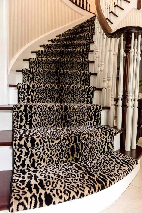 Animal Print Carpet, Foyer Staircase, Staircase Runner, Maximalist Design, Staircase Makeover, Stair Decor, Stair Runner Carpet, Carpet Stairs, Stair Runner