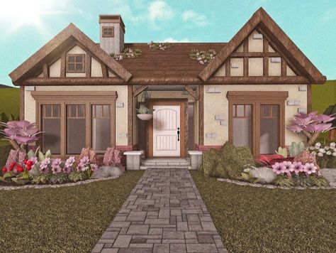 Cottage Layout, Cottage Core Bloxburg House, Bloxburg Cottage, Bloxburg Inspiration, Bloxburg Homes, Bloxburg Exterior, Bloxburg Building, Blox Burg, Bloxburg Build Ideas