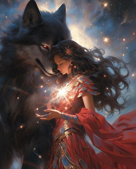 Wolf Goddess, Iphone Wallpaper Bright, Fantasy Art Couples, Wolves And Women, Wolf Painting, Fantasy Love, Cute Disney Pictures, Senior Poses, Fantasy Male