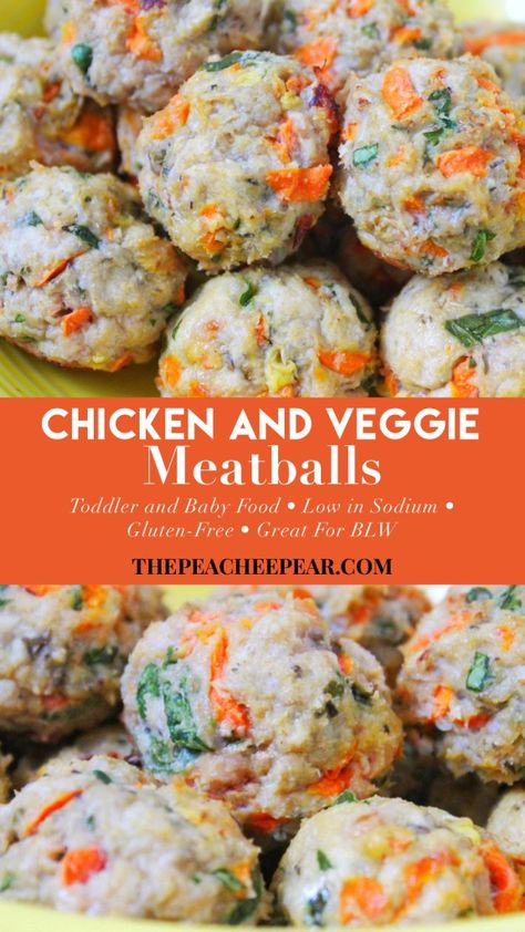 Veggie Meatballs For Kids, Chicken And Veggie Meatballs, Chicken Meatballs With Veggies, Chicken Meatballs For Toddlers, Toddler Chicken Meatballs, Ground Chicken Baby Led Weaning, Blw Chicken Meatballs, Toddler Vegetable Recipes, Baby Chicken Meatballs