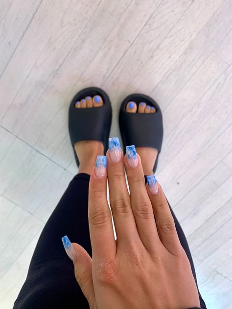 Marble Nails Medium Length, Medium Square Summer Nails, Blue Marble Nails Short, Blue Shade Nails, Medium Square Acrylic Nails Summer, Blue Medium Nails, Blue Nails Medium Length, Medium Blue Nails, Marble Blue Nails