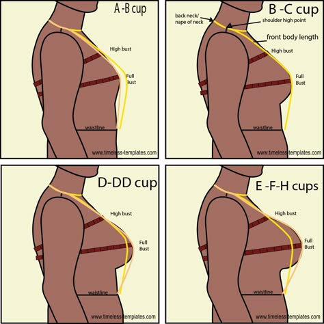 Finding Dress Bust Cup Sizes - Timeless Templates Full Bust Adjustment Tutorials, Clothing Construction, Moda Academia, Pattern Drafting Tutorials, Full Bust Adjustment, Bra Sewing Pattern, Sewing Measurements, Sew Patterns, Sewing Tops