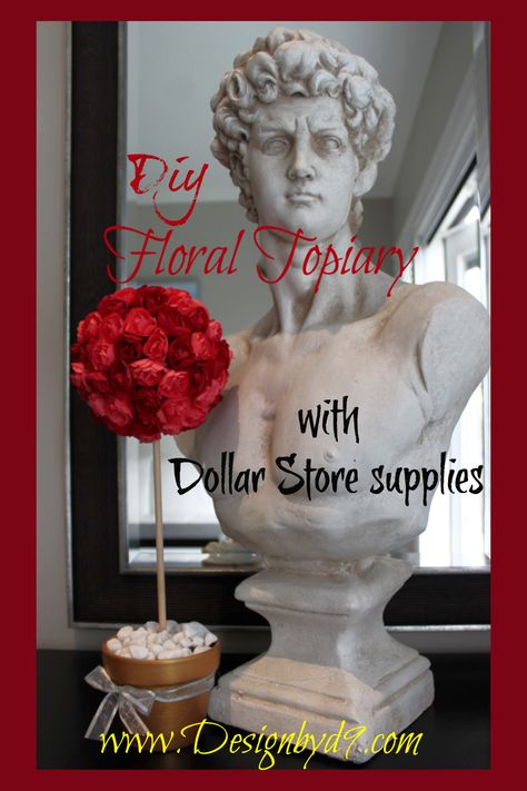 Dollar Store supplies made this pretty floral topiary. This one was made with paper roses in shades of red. Craft For Spring, Diy Topiary, Floral Topiaries, Diy Porch Decor, Diy Window Treatments, Easy Easter Crafts, How To Make Diy, Dollar Store Crafts, Furniture Makeover Diy