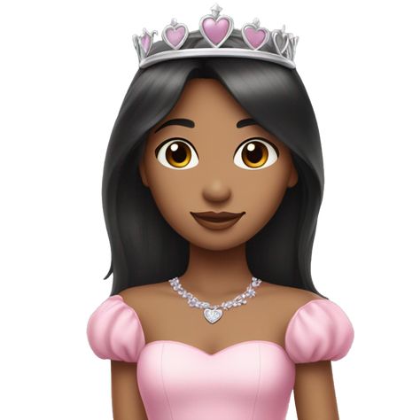 Princess girl long black hair with bang with silver pink heart tiara and pink dress emoji | AI Emoji Generator Princess Emoji, Ios Stickers, Pink Emojis, Heart Tiara, Aesthetic Emojis, Ios Emojis, Aesthetic Emoji, Black Emoji, Brown Hair Green Eyes