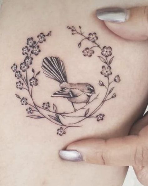 Fantail Tattoo, Wagtail Tattoo, Fantail Bird, Robin Bird Tattoos, Forget Me Not Tattoo, Robin Tattoo, Micro Realism, Tiny Bird Tattoos, Vogel Tattoo