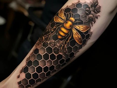 Honeycomb Tattoos, Honey Bee Tattoo, Honeycomb Tattoo, Tattoo Sleeve Filler, Tattoos Infinity, Tattoos Mandala, Inspiration Tattoo, Skeleton Hand Tattoo, Tattoos Geometric