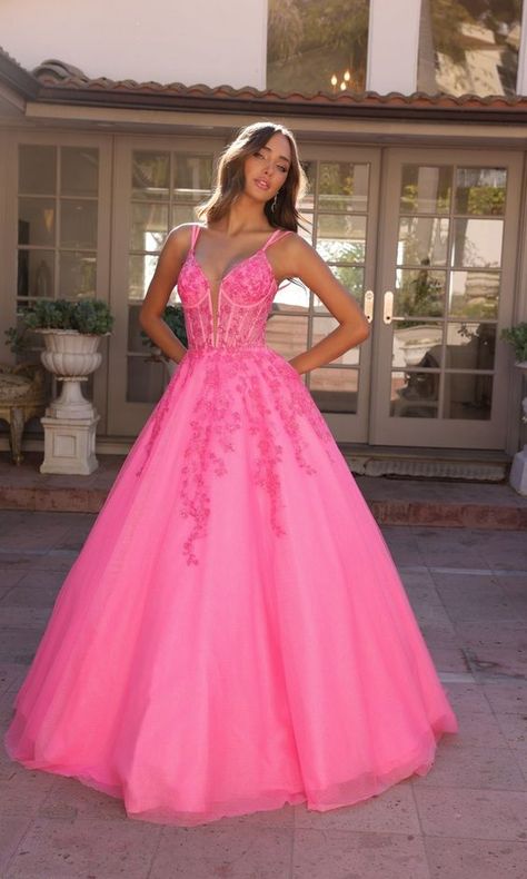 prom dress Big Formal Dresses, Grad Dresses Ball Gowns, Beautiful Long Dress, Big Prom Dresses Ball Gowns Pink, Fancy Dresses For Prom, Hot Pink Prom Dress Short, Hot Pink Corset Prom Dress, Flowing Prom Dress, Really Cute Dresses