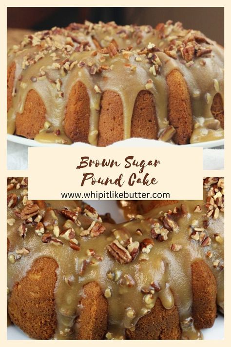 Pecan Pie Bundt Cake Recipe, Bundy Cake, Brown Sugar Pound Cake, Southern Pound Cake, Pound Cake Recipes Easy, Brown Sugar Glaze, Sugar Glaze, Pecan Recipes, Cake Bars