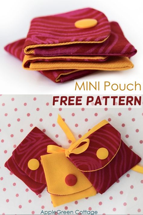 Mini fabric pouch with free pattern - This is an easy tutorial that also gives you a free PDF template to sew. For when you need something really small, a cute little pocket which can be added to your key or become a doll-sized handbag, or you can use it as a holder for tiny gifts, like I did this time! #sewingtutorial #freepattern #sewingpattern #snaps #easyproject Geocache Swag, Diy Pouch, Holiday Hand Towels, Doll Bag, Mini Diy, Pouch Sewing, Sewing Courses, Free Sewing Pattern, Fabric Pouch