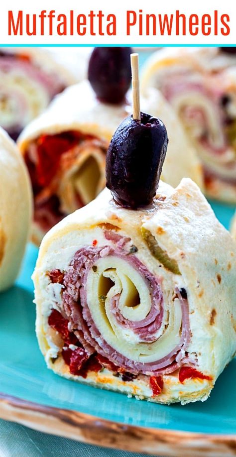 Muffaletta Pinwheels, Pinwheels Appetizers, Pinwheels Recipe, Party Sandwiches, Pinwheel Recipes, Olive Relish, Easy Appetizers, Think Food, Finger Food Appetizers