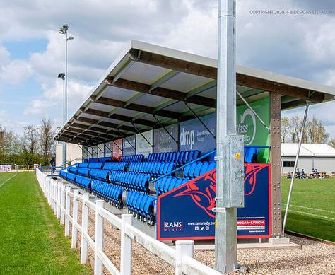 Sport Ground Spectator Seating I HB Designs I Wiltshire Outdoor Sports Court, Football Stand, Farm Pond, Stadium Architecture, Beam Structure, Timber Frame Building, University Architecture, Stadium Design, Cycling Design